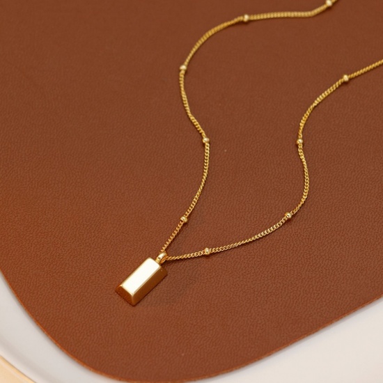 Picture of Wholesale Brick Smooth Blank Pendant Charm Necklace, Multicolor 304 Stainless Steel Women's Eco-friendly Simple Retro Gift Jewelry For Retailer, 40cm(15.7") + 5cm(2") long