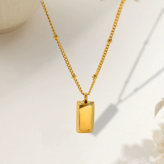 Picture of Wholesale Brick Smooth Blank Pendant Charm Necklace, Multicolor 304 Stainless Steel Women's Eco-friendly Simple Retro Gift Jewelry For Retailer, 40cm(15.7") + 5cm(2") long