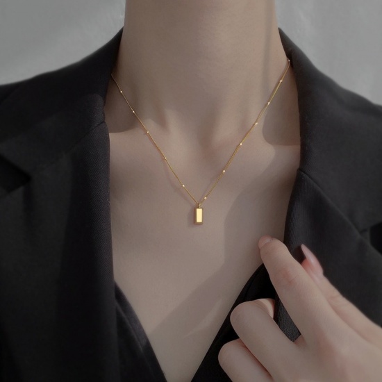 Picture of Wholesale Brick Smooth Blank Pendant Charm Necklace, Multicolor 304 Stainless Steel Women's Eco-friendly Simple Retro Gift Jewelry For Retailer, 40cm(15.7") + 5cm(2") long