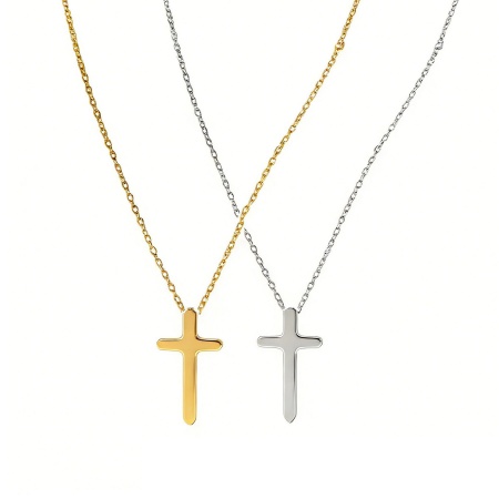Picture of Wholesale Cross Pendant Charm Necklace, Multicolor 304 Stainless Steel Women's Eco-friendly Religious Retro Gift Jewelry For Retailer, 40cm(15.7") + 5cm(2") long