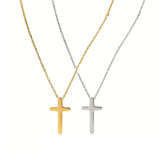 Picture of Wholesale Cross Pendant Charm Necklace, Multicolor 304 Stainless Steel Women's Eco-friendly Religious Retro Gift Jewelry For Retailer, 40cm(15.7") + 5cm(2") long