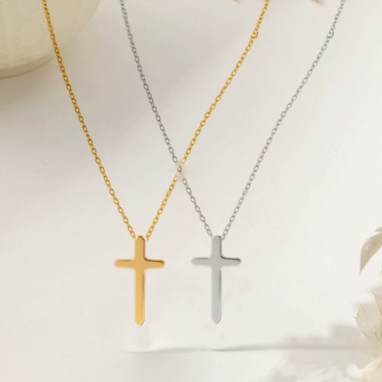 Picture of Wholesale Cross Pendant Charm Necklace, Multicolor 304 Stainless Steel Women's Eco-friendly Religious Retro Gift Jewelry For Retailer, 40cm(15.7") + 5cm(2") long
