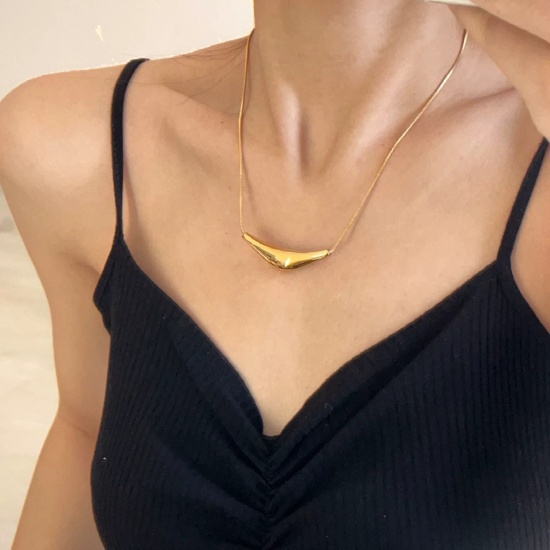 Picture of Wholesale Curved Tube Pendant Charm Necklace, Multicolor 304 Stainless Steel Women's Eco-friendly Hip-Hop Retro Gift Jewelry For Retailer, 40cm(15.7") + 5cm(2") long