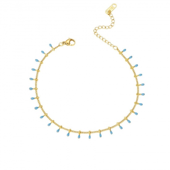Picture of Wholesale Tassel Enamel 304 Stainless Steel Curb Link Chain Anklet, 18K Gold Plated Eco-friendly PVD Vacuum Plating, Women's Exquisite Stylish Gift Jewelry Supply, 20cm(7.9") long