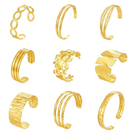 Picture of Wholesale 304 Stainless Steel Open Cuff Bangles Bracelets, 18K Gold Plated Eco-friendly PVD Vacuum Plating, Women's Simple Stylish Gift Jewelry Supply