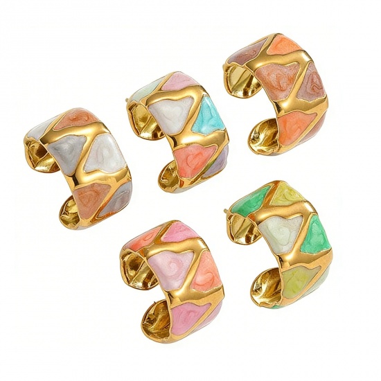 Picture of Wholesale Women's Gift Geometric Open Rings, 18K Gold Plated 304 Stainless Steel, PVD Vacuum Plating Ins Style Stylish Jewelry Supply, 16mm(US size 5.25)