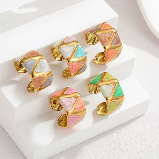 Picture of Wholesale Women's Gift Geometric Open Rings, 18K Gold Plated 304 Stainless Steel, PVD Vacuum Plating Ins Style Stylish Jewelry Supply, 16mm(US size 5.25)