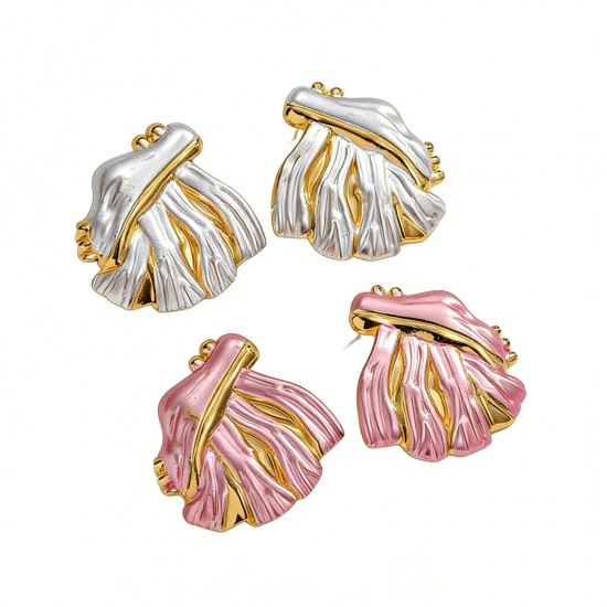 Picture of Wholesale Ins Style Stylish Ear Post Stud Earrings, Leaf Painted 18K Gold Plated 304 Stainless Steel, Women's PVD Vacuum Plating Gift Jewelry Supply, 3.9cm x 3.7cm