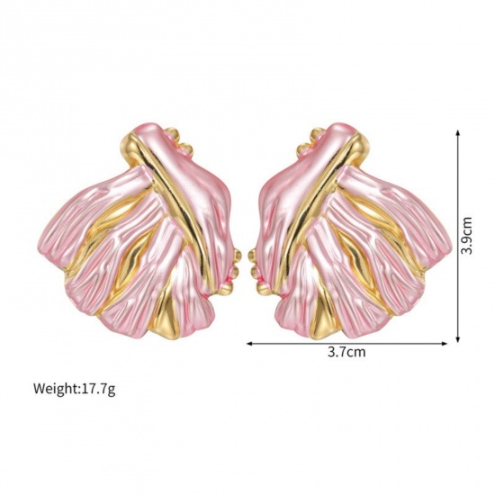 Picture of Wholesale Ins Style Stylish Ear Post Stud Earrings, Leaf Painted 18K Gold Plated 304 Stainless Steel, Women's PVD Vacuum Plating Gift Jewelry Supply, 3.9cm x 3.7cm