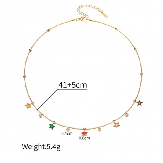 Picture of Wholesale Pentagram Star Multicolour Cubic Zirconia Necklace & Bracelet, 18K Gold Plated 304 Stainless Steel Women's PVD Vacuum Plating Ins Style Stylish Gift Jewelry For Retailer