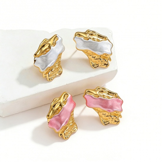 Picture of Wholesale Exquisite Stylish Ear Post Stud Earrings, Painted 18K Gold Plated 304 Stainless Steel, Women's PVD Vacuum Plating Gift Jewelry Supply, 27mm x 20mm