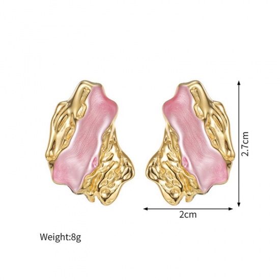 Picture of Wholesale Exquisite Stylish Ear Post Stud Earrings, Painted 18K Gold Plated 304 Stainless Steel, Women's PVD Vacuum Plating Gift Jewelry Supply, 27mm x 20mm