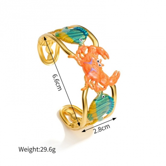 Picture of Wholesale Multicolor Enamel 304 Stainless Steel Open Cuff Bangles Bracelets, 18K Gold Plated PVD Vacuum Plating, Women's Ocean Jewelry Stylish Gift Jewelry Supply, 6.6cm Dia.