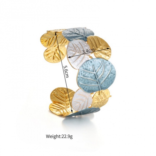 Picture of Wholesale Leaf Multicolor Painted 304 Stainless Steel Bangles Bracelets, 18K Gold Plated PVD Vacuum Plating, Women's Ins Style Stylish Gift Jewelry Supply, 5.6cm Dia.