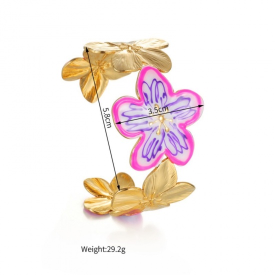 Picture of Wholesale Flower Multicolor Enamel 304 Stainless Steel Bangles Bracelets, 18K Gold Plated PVD Vacuum Plating, Women's Casual Stylish Gift Jewelry Supply, 5.8cm Dia.