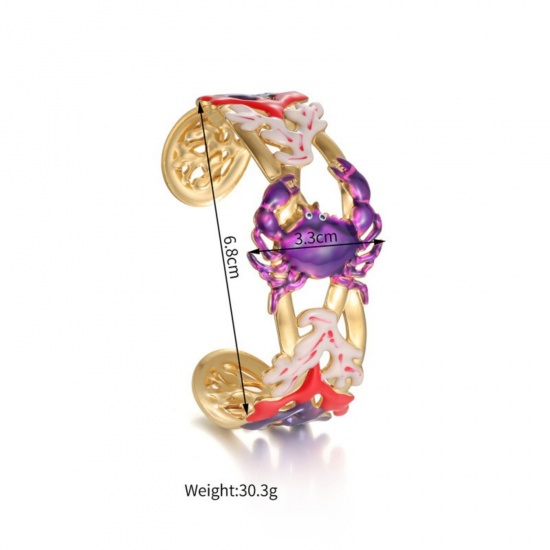 Picture of Wholesale Crab Animal Coralline Multicolor Enamel 304 Stainless Steel Bangles Bracelets, 18K Gold Plated PVD Vacuum Plating, Women's Ocean Jewelry Stylish Gift Jewelry Supply, 6.8cm Dia.