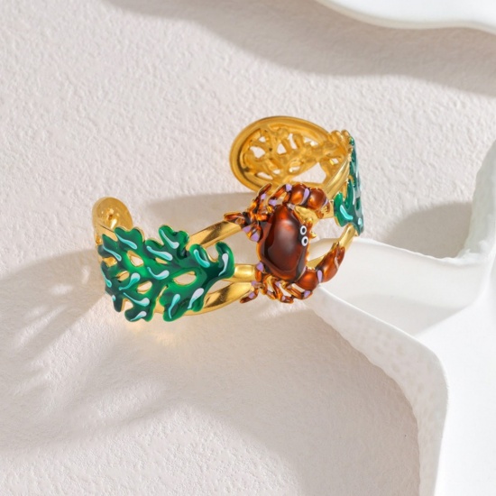 Picture of Wholesale Crab Animal Coralline Multicolor Enamel 304 Stainless Steel Bangles Bracelets, 18K Gold Plated PVD Vacuum Plating, Women's Ocean Jewelry Stylish Gift Jewelry Supply, 6.8cm Dia.