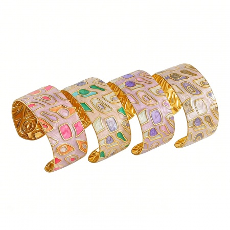 Picture of Wholesale Multicolor Enamel 304 Stainless Steel Bangles Bracelets, 18K Gold Plated PVD Vacuum Plating, Women's Exquisite Stylish Gift Jewelry Supply, 5.9cm Dia.