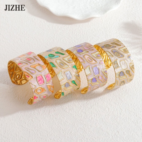 Picture of Wholesale Multicolor Enamel 304 Stainless Steel Bangles Bracelets, 18K Gold Plated PVD Vacuum Plating, Women's Exquisite Stylish Gift Jewelry Supply, 5.9cm Dia.