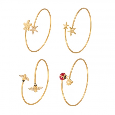 Picture of Wholesale Starfish Insect 304 Stainless Steel Open Cuff Bangles Bracelets, 18K Gold Plated PVD Vacuum Plating, Women's Ins Style Stylish Gift Jewelry Supply