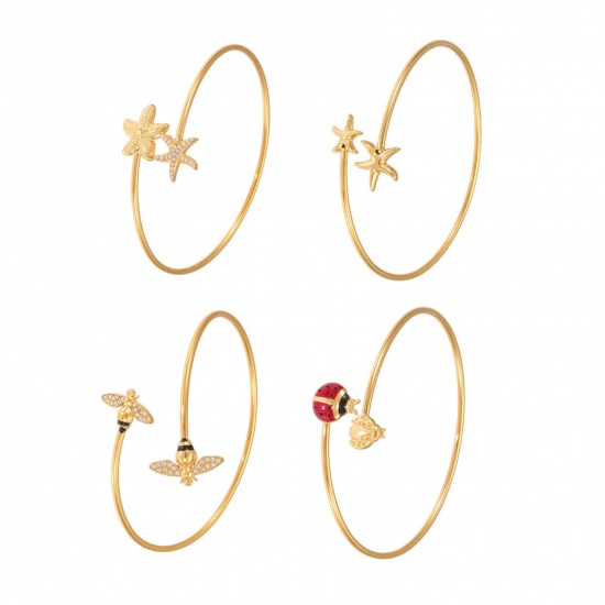 Immagine di Stella di Mare Insetto 304 Acciaio Inossidabile Aprire Braccialetti All'Ingrosso, Placcato Oro 18K Placcatura Sottovuoto PVD, Donne Stile Ins Elegante Regalo Fornitura di Gioielli, 1 Pz