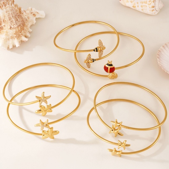 Immagine di Stella di Mare Insetto 304 Acciaio Inossidabile Aprire Braccialetti All'Ingrosso, Placcato Oro 18K Placcatura Sottovuoto PVD, Donne Stile Ins Elegante Regalo Fornitura di Gioielli, 1 Pz