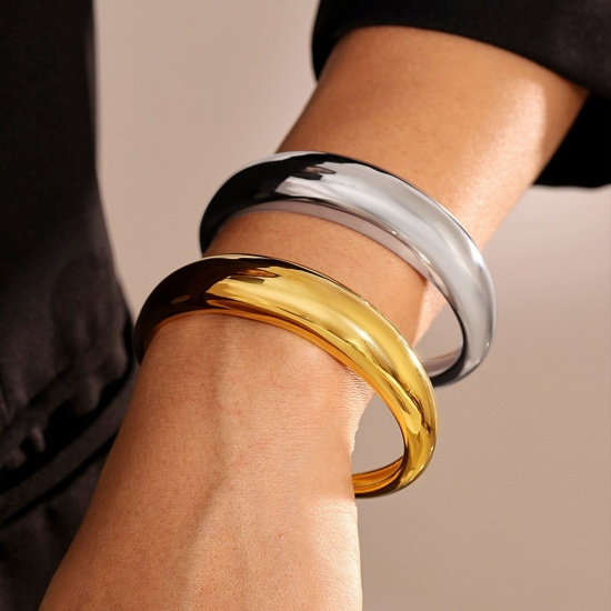 Picture of Wholesale C Shaped Smooth Blank 304 Stainless Steel Open Cuff Bangles Bracelets, PVD Vacuum Plating, Women's Exquisite Stylish Gift Jewelry Supply, 6cm Dia.