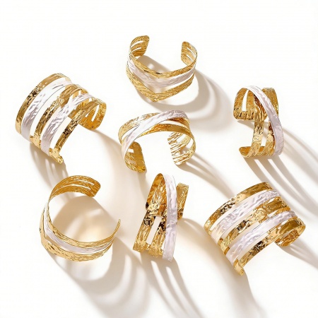Picture of Wholesale White Enamel 304 Stainless Steel Open Cuff Bangles Bracelets, 18K Gold Plated PVD Vacuum Plating, Women's Exquisite Stylish Gift Jewelry Supply