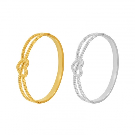 Picture of Wholesale Heart 304 Stainless Steel Bangles Bracelets, PVD Vacuum Plating, Women's Valentine's Day Stylish Gift Jewelry Supply, 6.1cm Dia.
