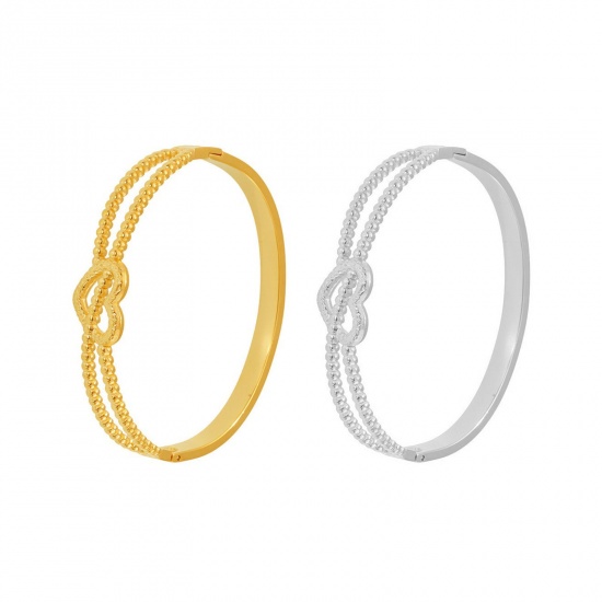 Picture of Wholesale Heart 304 Stainless Steel Bangles Bracelets, PVD Vacuum Plating, Women's Valentine's Day Stylish Gift Jewelry Supply, 6.1cm Dia.