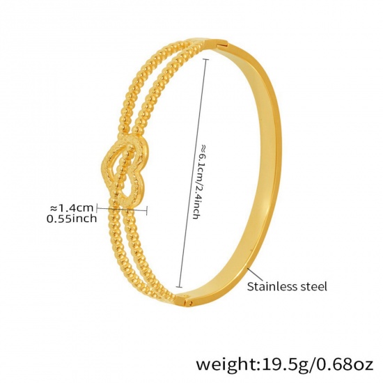 Picture of Wholesale Heart 304 Stainless Steel Bangles Bracelets, PVD Vacuum Plating, Women's Valentine's Day Stylish Gift Jewelry Supply, 6.1cm Dia.