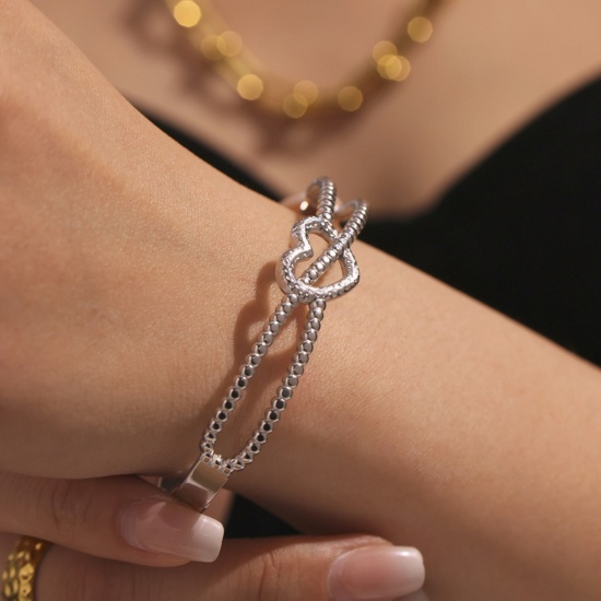 Picture of Wholesale Heart 304 Stainless Steel Bangles Bracelets, PVD Vacuum Plating, Women's Valentine's Day Stylish Gift Jewelry Supply, 6.1cm Dia.