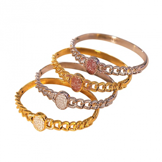 Picture of Wholesale Multicolour Cubic Zirconia 304 Stainless Steel Bangles Bracelets, PVD Vacuum Plating, Women's Exquisite Stylish Gift Jewelry Supply, 5.9cm Dia.