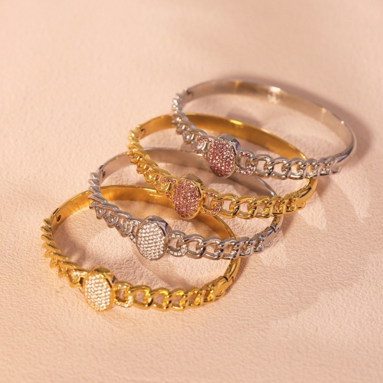Picture of Wholesale Multicolour Cubic Zirconia 304 Stainless Steel Bangles Bracelets, PVD Vacuum Plating, Women's Exquisite Stylish Gift Jewelry Supply, 5.9cm Dia.
