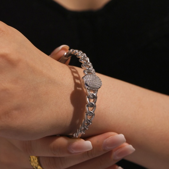Picture of Wholesale Multicolour Cubic Zirconia 304 Stainless Steel Bangles Bracelets, PVD Vacuum Plating, Women's Exquisite Stylish Gift Jewelry Supply, 5.9cm Dia.