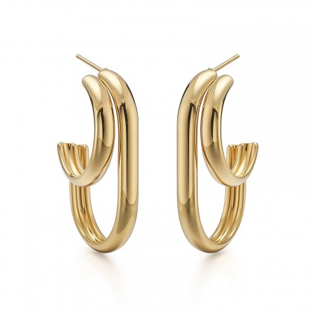 Immagine di Squisito Elegante Orecchini a Perno All'Ingrosso, Forma di C Multicolore 304 Acciaio Inossidabile, Donne Ecologico Regalo Fornitura di Gioielli, 3.2cm x 3cm, 1 Paio