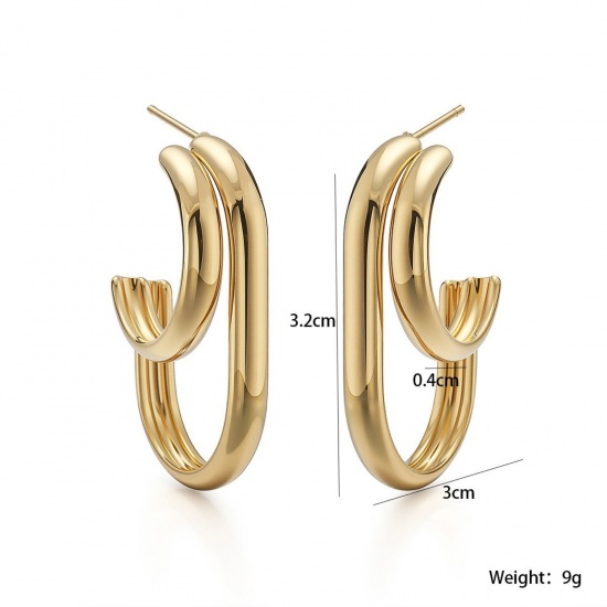 Picture of Wholesale Exquisite Stylish Ear Post Stud Earrings, C Shaped Multicolor 304 Stainless Steel, Women's Eco-friendly Gift Jewelry Supply, 3.2cm x 3cm