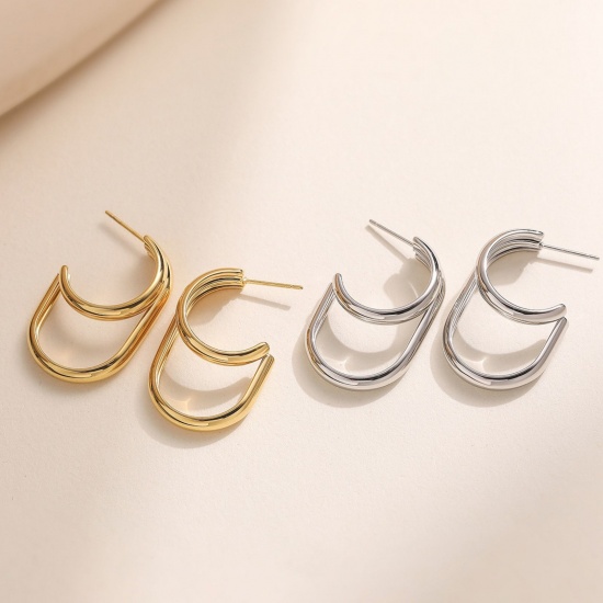 Picture of Wholesale Exquisite Stylish Ear Post Stud Earrings, C Shaped Multicolor 304 Stainless Steel, Women's Eco-friendly Gift Jewelry Supply, 3.2cm x 3cm
