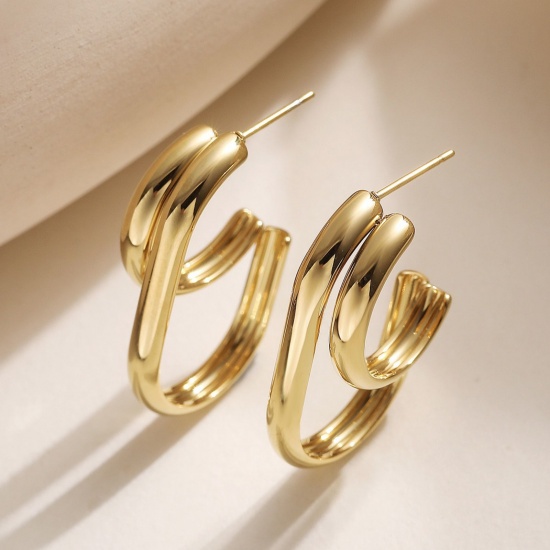 Picture of Wholesale Exquisite Stylish Ear Post Stud Earrings, C Shaped Multicolor 304 Stainless Steel, Women's Eco-friendly Gift Jewelry Supply, 3.2cm x 3cm