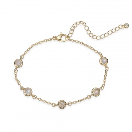 Picture of Wholesale Clear Cubic Zirconia Brass Station Bracelet, Multicolor Women's Simple Stylish Gift Jewelry Supply, 15cm(5.9") + 5cm(2") long