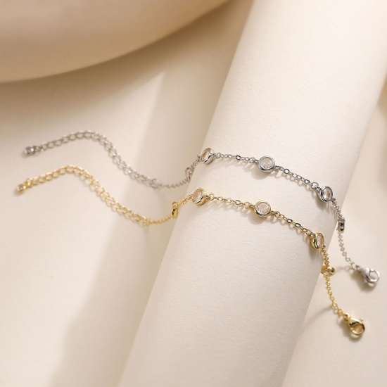 Imagen de Claro Circón Artificial Latón Pulsera de Estación Al Por Mayor, Multicolor Mujeres Sencillo Elegante Regalo Suministro de Joyería, 15cm + 5cm longitud, 1 Unidad
