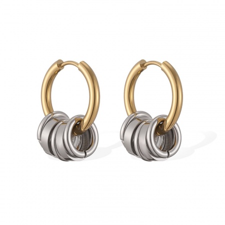 Immagine di Squisito Elegante Orecchini Circolari All'Ingrosso, Doppio Colore Argento e Placcato Oro 18K 304 Acciaio Inossidabile, Donne Placcatura Sottovuoto PVD Regalo Fornitura di Gioielli, 24mm, 1 Paio