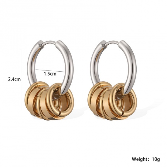 Picture of Wholesale Exquisite Stylish Hoop Earrings, Two Tone Silver Tone & 18K Gold Plated 304 Stainless Steel, Women's PVD Vacuum Plating Gift Jewelry Supply, 24mm