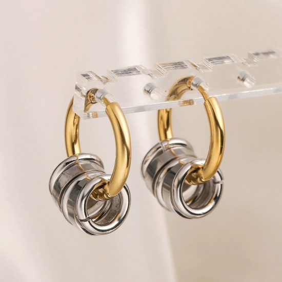 Picture of Wholesale Exquisite Stylish Hoop Earrings, Two Tone Silver Tone & 18K Gold Plated 304 Stainless Steel, Women's PVD Vacuum Plating Gift Jewelry Supply, 24mm