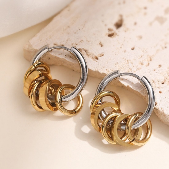Picture of Wholesale Exquisite Stylish Hoop Earrings, Two Tone Silver Tone & 18K Gold Plated 304 Stainless Steel, Women's PVD Vacuum Plating Gift Jewelry Supply, 24mm