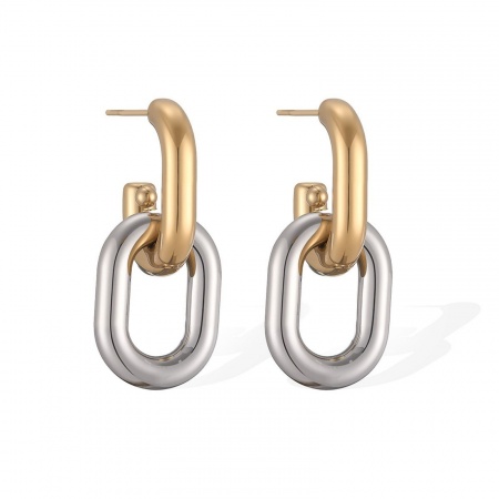 Immagine di Semplice Elegante Orecchini a Perno All'Ingrosso, Doppio Colore Argento e Placcato Oro 18K 304 Acciaio Inossidabile, Donne Placcatura Sottovuoto PVD Regalo Fornitura di Gioielli, 3.1cm x 1.3cm, 1 Paio