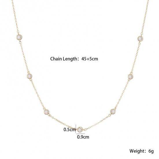 Picture of Wholesale Station Necklace, Multicolor Brass & Cubic Zirconia, Women's Ins Style Stylish Gift Jewelry For Retailer, 45cm(17.7") + 5cm(2") long