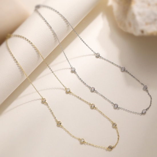 Picture of Wholesale Station Necklace, Multicolor Brass & Cubic Zirconia, Women's Ins Style Stylish Gift Jewelry For Retailer, 45cm(17.7") + 5cm(2") long