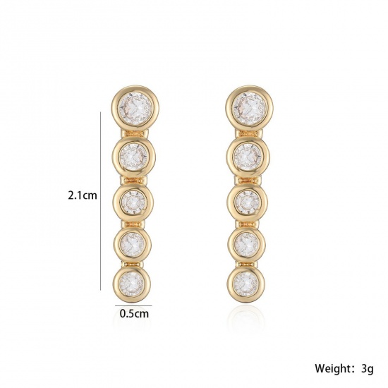 Bild von Großhandel Einfach Stilvoll Ohrring Ohrstecker, Klar Kubisches Zirkonia Bunt Messing, Frauen Geschenk Schmuckbedarf, 21mm x 5mm
