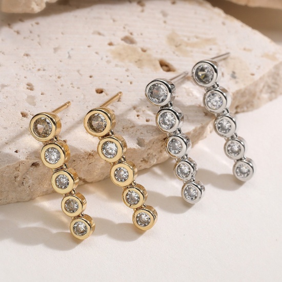 Bild von Großhandel Einfach Stilvoll Ohrring Ohrstecker, Klar Kubisches Zirkonia Bunt Messing, Frauen Geschenk Schmuckbedarf, 21mm x 5mm